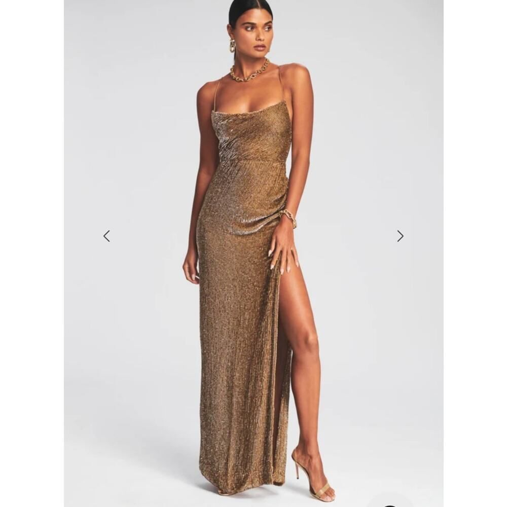 Retrofete Gold Metallic Slip Maxi Dress